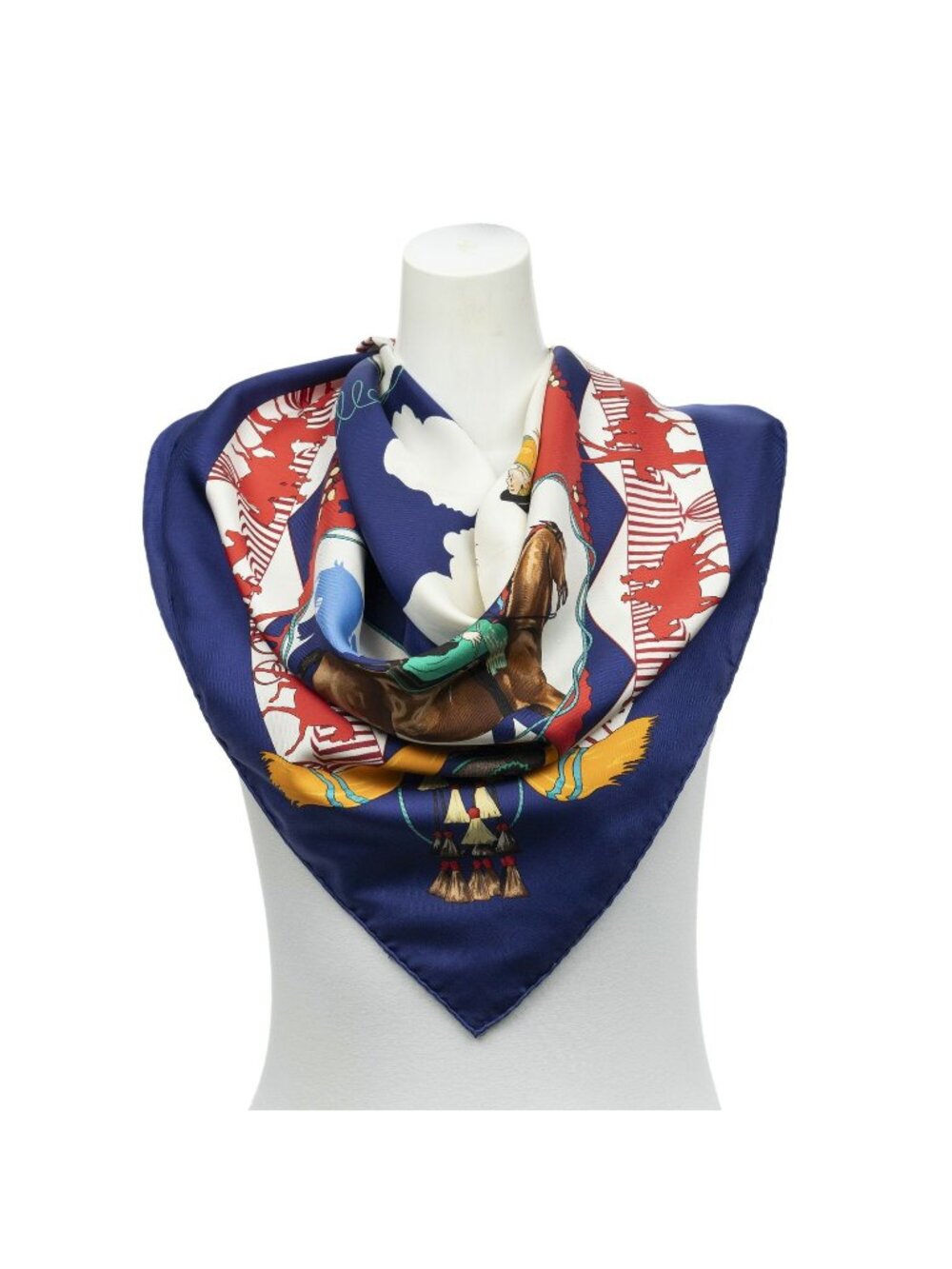 Hermes Scarf Navy Ivory Red Twill Silk
